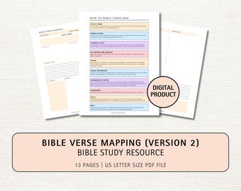 Bible Verse Mapping Printable Guide, Scripture Verse Map Template, Inductive Bible Study Notes, Bible Verse Journal, Christian Faith Growth