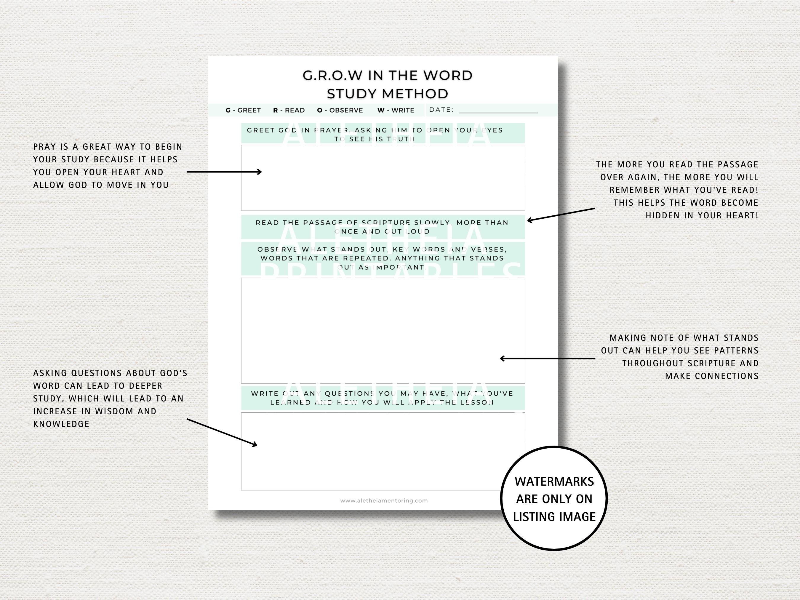 GROW Bible Study Printable: Daily Devotion Notes (digital Download) - Etsy