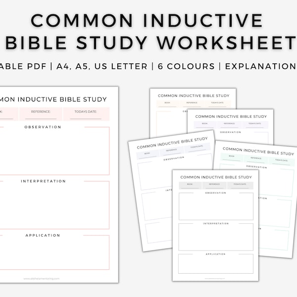 Printable Inductive Bible Study Worksheets, Guided Bible Journaling Pages, Faith Planner and Binder Insert, Instant Download