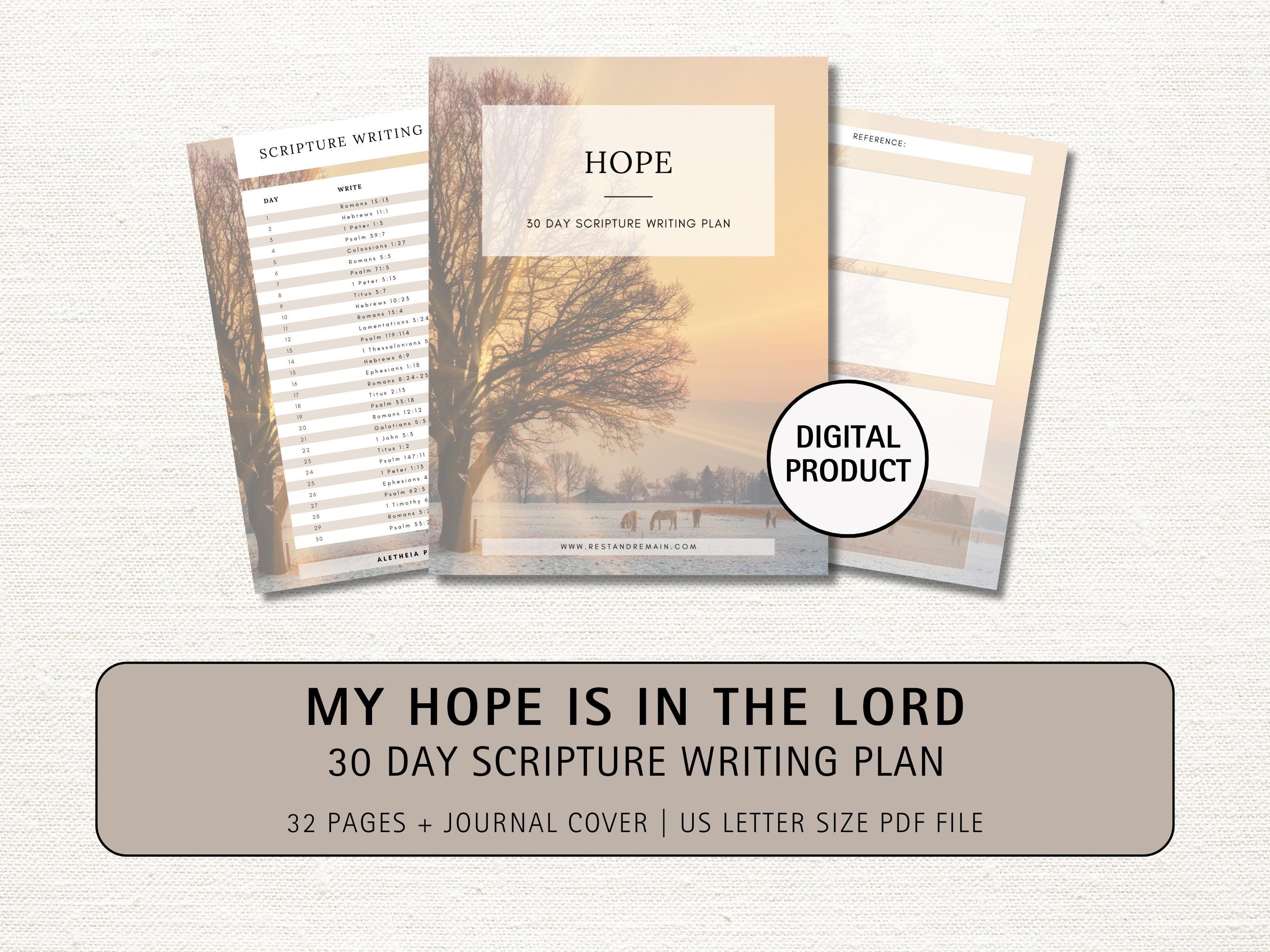 My Hope is in the Lord Scripture Writing Plan, Bible Verse Journal, Scripture Memory, Bible Study, Christian Printable, Daily Devotion