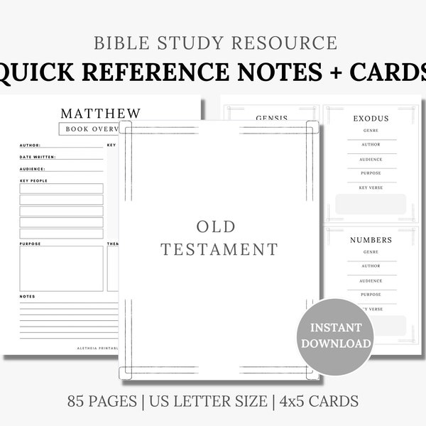 Bible Study Quick Reference Notes Printable, Books of the Bible Breakdown, Scripture Information Cards, Old and New Testament, Christianity