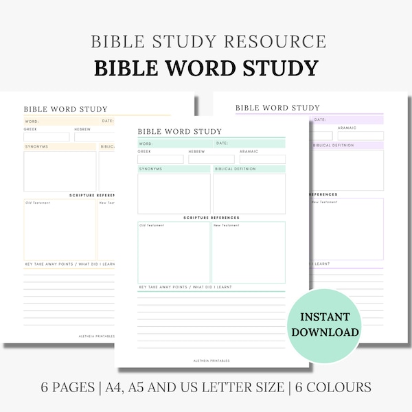 Bible Word Study Printable, Bible Study Resource, Scripture Study Notes, Daily Devotion, Faith Planner, Study God's Word