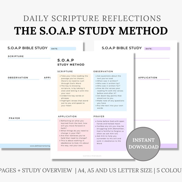 Printable SOAP Bible Study, Faith Binder Inserts, Bible Journaling Worksheets, Daily Devotional Notes, Bible Study Tools, Study God's Word