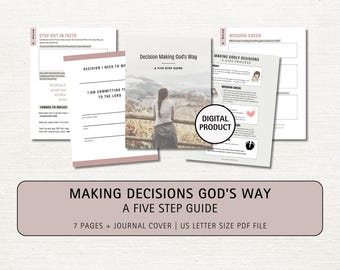 Decision Making God&#39;s Way 5 Step Guide, Printable Faith-Based Workbook, Christian Growth Mindset Journal, Anxiety + Stress Relief