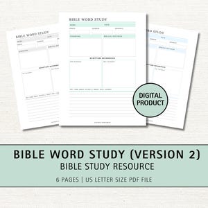 Plantilla imprimible para el estudio de palabras de la Biblia, Hoja de trabajo para el estudio bíblico, Apuntes para el estudio de las Escrituras, Crecimiento de la fe cristiana, Estudio de palabras versión 2