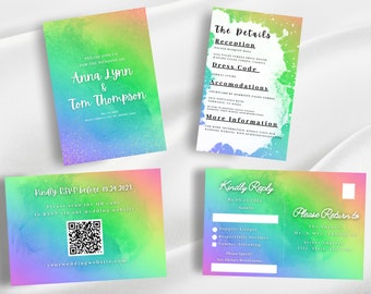Rainbow Wedding Suite | Wedding Invitation Bundle | Printable Wedding Invite | Editable Templates | Modern Wedding Bundle |