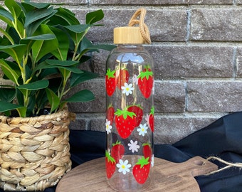 Strawberry Water Bottle | Personalized Water Bottle | Glass Water Bottle