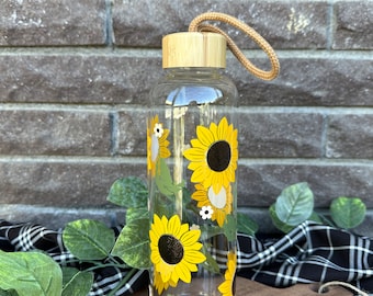 Sunflower Water Bottle | Personalized Water Bottle | Glass Water Bottle