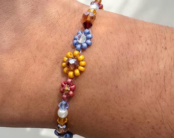 Fall Flower Bracelet, Handmade Beaded Jewelry