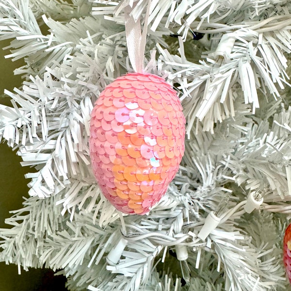 Pink Sequined Sparkling Easter Egg- Iridescent Easter Egg Tree Ornament-Ombré Easter Decoration- Wreath Decoration-Home Decor