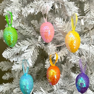 Sequined Sparkling Easter Egg Ornaments-Iridescent Easter Egg Tree Ornament- Ombré Easter Decoration- Wreath Decoration-Home Decor