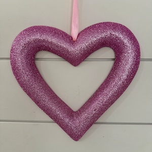 Valentine’s Day Decoration- Pink Glitter Heart Sign- Sparkling Pink Heart -Holiday Tree Decor-Wreath Attachment- Home Decor “9 x 9”