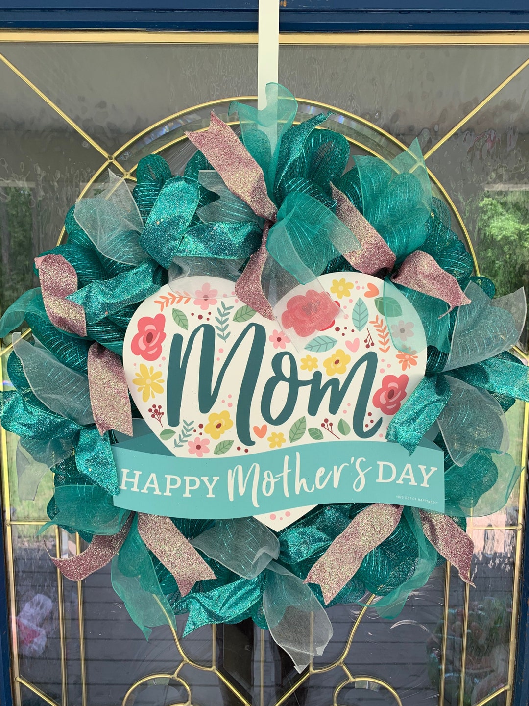 Front Door Decor Mother's Day Wreath Door Hanger Big Dot of Happiness