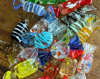 Handblown Glass Candy Figurines – Murano-Style Swirls, Speckles, Stripes – Choose Design