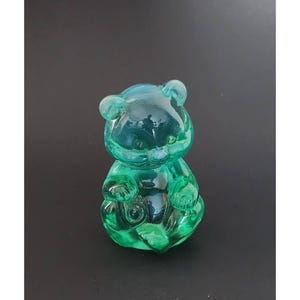 Small Vintage Fenton Green Glass Bear Figurine | 3.5&quot; tall