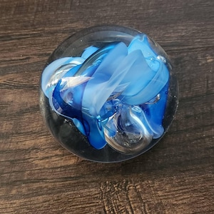 Blue Glass Paperweight | Artist Signed | 1997 | One of a Kind Art Glass Globe