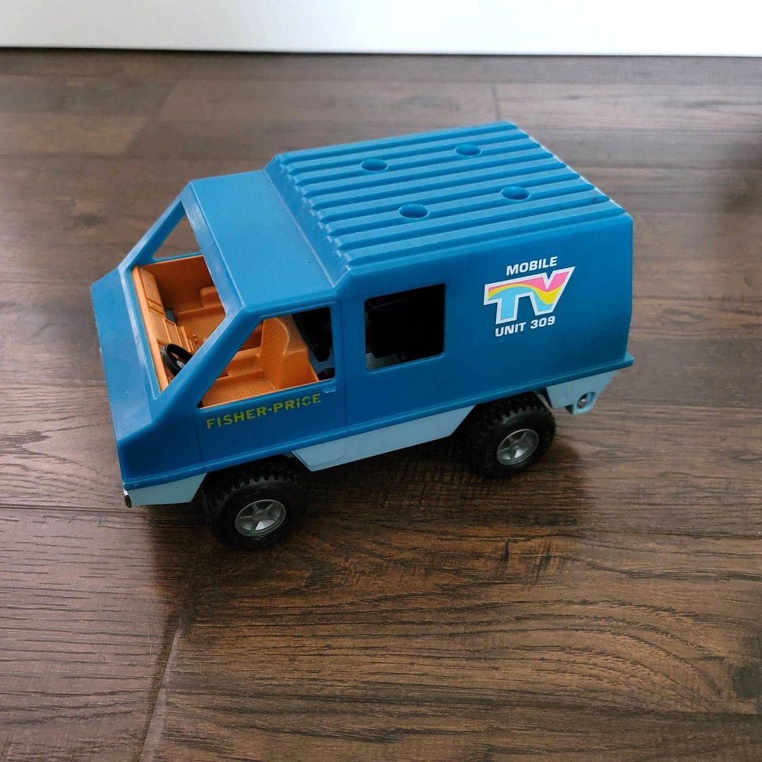 Vintage Fisher Price TV Van Toy Truck Dark Blue 1977 Mobile Etsy