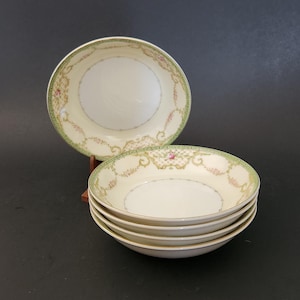 Vintage Porcelain Dessert Bowls | Set of 5 Fancy Fruit Ice Cream Bowls
