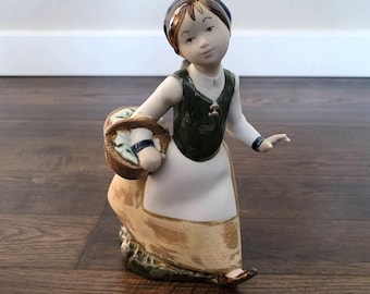 Vintage Rex Valentina Keramikfigur – Handbemaltes Spanierin mit Korb