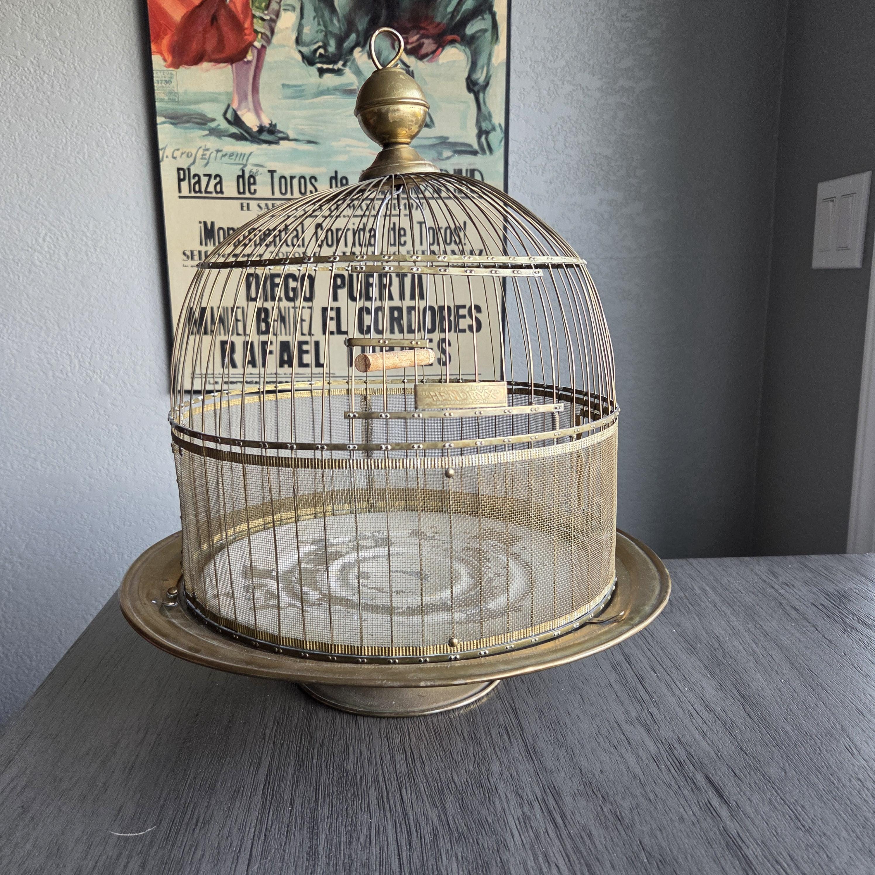Hendryx Brass Tabletop Birdcage on Pedestal – Vintage Dome Cage