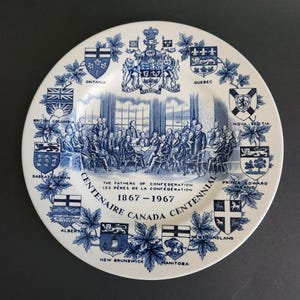 Vintage Centennial Canada Collector Plate | Blue White Porcelain