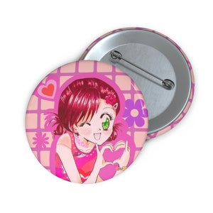 Fashionable, Y2K, Red-Haired Anime Girl Pin Button
