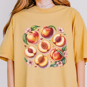 Peaches T-Shirt: Watercolor Cottagecore Botanical Fruit Shirt