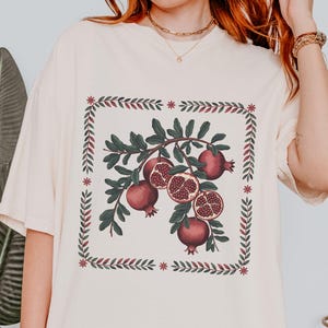Vintage Pomegranate Garden T-Shirt: Mediterranean Folk Art Graphic Tee