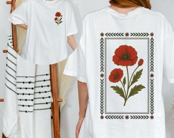 Poppy Flower Crop Top, Screen Printed, Hand Printed