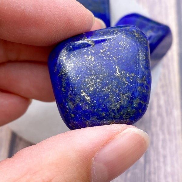 Lapis Lazuli Tumbles (1" - 1.25") - 1 High Quality Polished Dark Blue Speckled Gold Pyrite Crystal Gemstone - Powerful Stress Releaser Stone