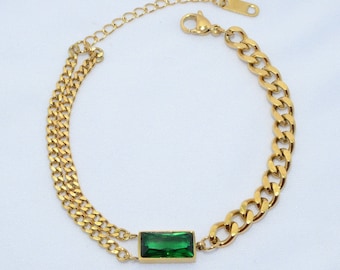 Emerald Pendant Bracelet - Tarnish-Free