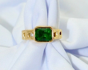 18K Gold Plated Emerald Green Stone Ring Tarnish-Free