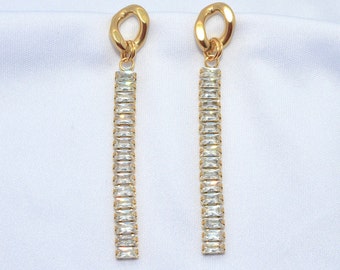 Tennis Drop Earrings - 18K Gold Plated and Tarnish-Free