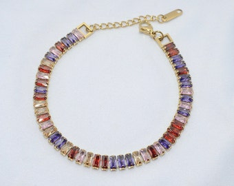 Rainbow Tennis Bracelet - 18K Gold-Plated and Tarnish-Free