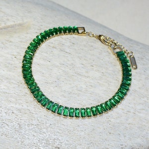 Emerald Tennis Bracelet- 18K Gold-Plated and Tarnish-Free