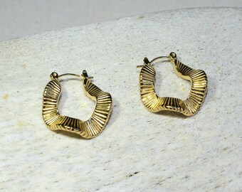 18K Gold-Plated Wavy Hoop Earrings Tarnish-Free