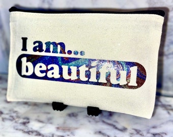 Rainbow Glitter Bolsa de lápiz cosmético Soy hermosa LGBT