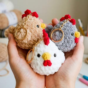No Sew Chicken Crochet Pattern PDF, Amigurumi Rooster Keychain Design, Digital Download, Low Sew Crochet Animal, Easy Plushie Pattern