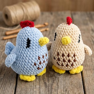 Chubby Chicken Crochet Pattern PDF, Amigurumi Hen Digital Download, Low Sew Farm Animal Pattern, Easy Bird Crochet Plushie Pattern