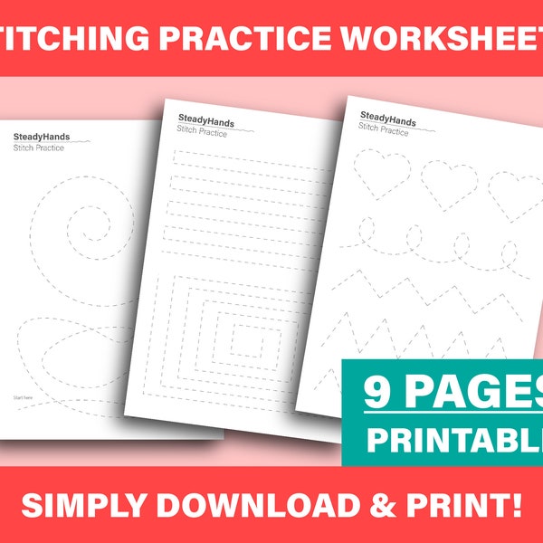 Stitch Practice Worksheets (sewing, sewing in straight lines, sewing on curves, sewing corners, zigzag stitching, sewing machine)