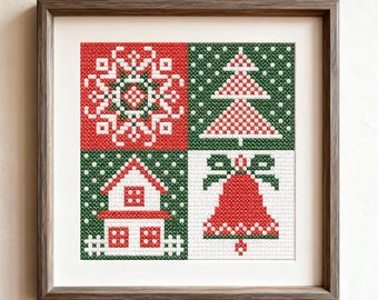 Christmas Cross Stitch Pattern, Easy Embroidery Design (PDF Instant Download)