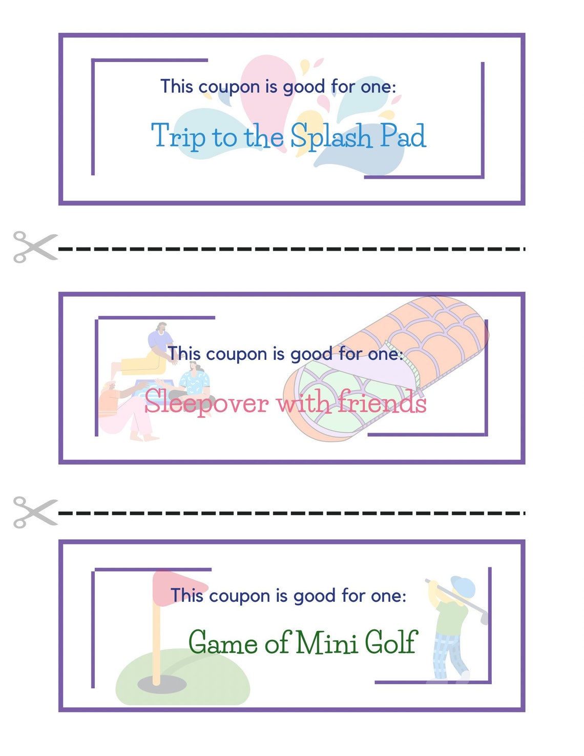 Printable Summer Activity Coupons for Kids Summer Voucher - Etsy