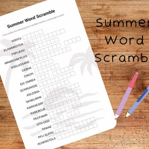 Summer Word Scramble Instant Download, Summer Word Scramble Printable, Summer Word Scramble PDF, Rainy Day Word Game Digital Download