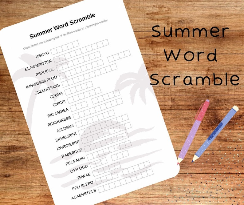 Summer Word Scramble Instant Download Summer Word Scramble Printable Summer Word Scramble Instant Download Summer Word Scramble Printable