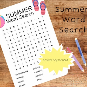 Búsqueda de palabras con temática de verano Descarga instantánea, Juegos de palabras con temática de verano imprimibles, Búsqueda de palabras de verano en PDF