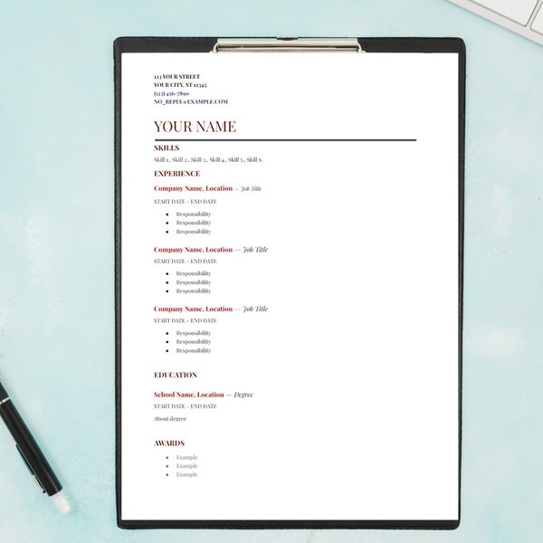 PRINTABLE Minimalist Resume Template | Simple Resume Template Download | Printable and Fillable Resume PDF