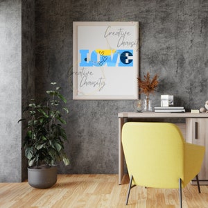 Blue and Yellow LOVE wall art | printable love wall art | printable abstract wall art