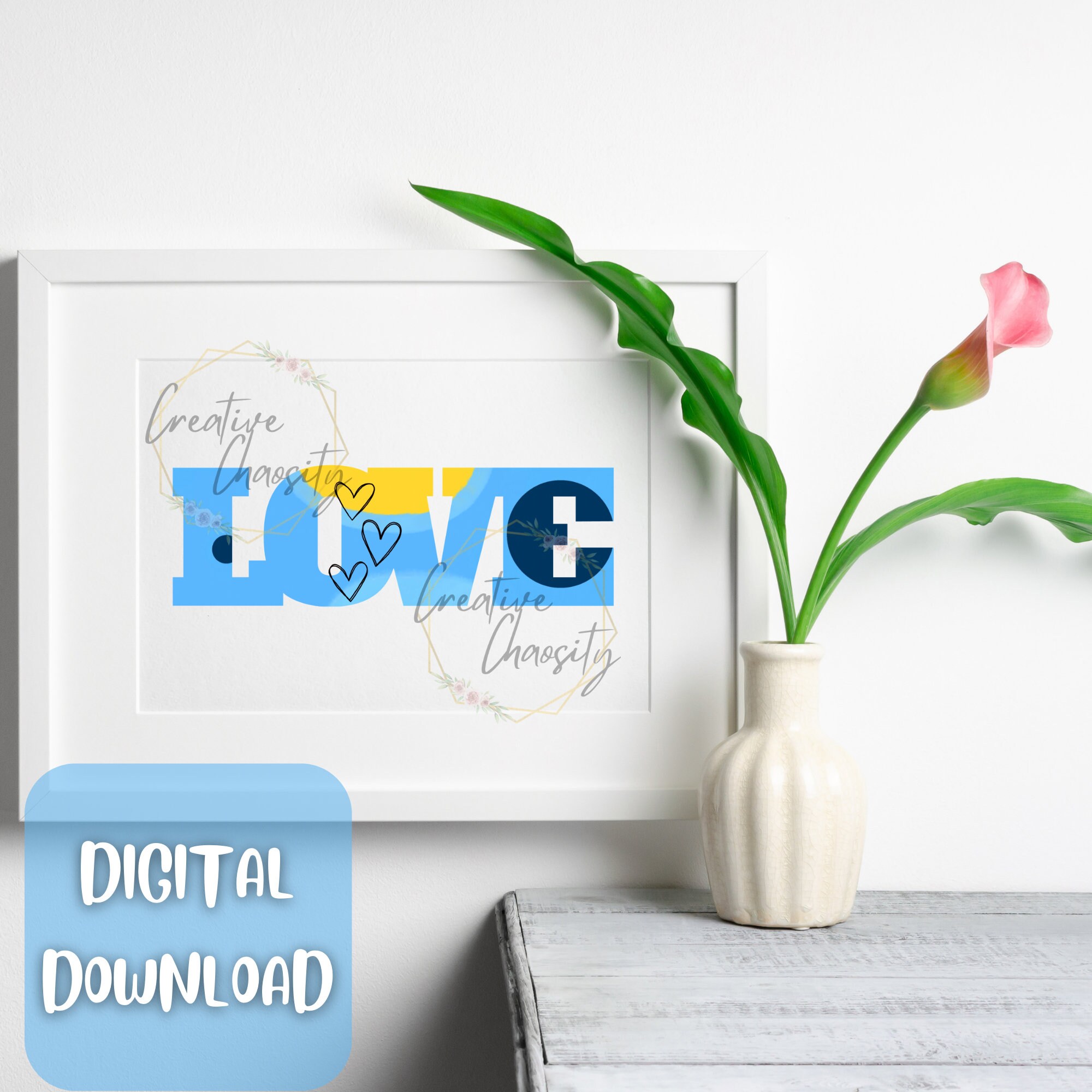 Blue and Yellow LOVE Wall Art Printable Love Wall Art - Etsy