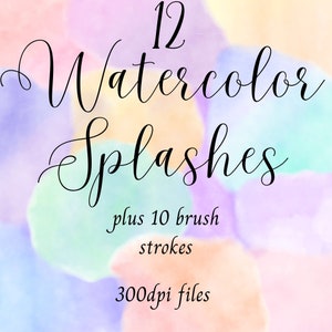 Rainbow Pastel Watercolor Splashes Clipart | Watercolor Brush Strokes Clipart |  design elements l JPEGs | PNGs