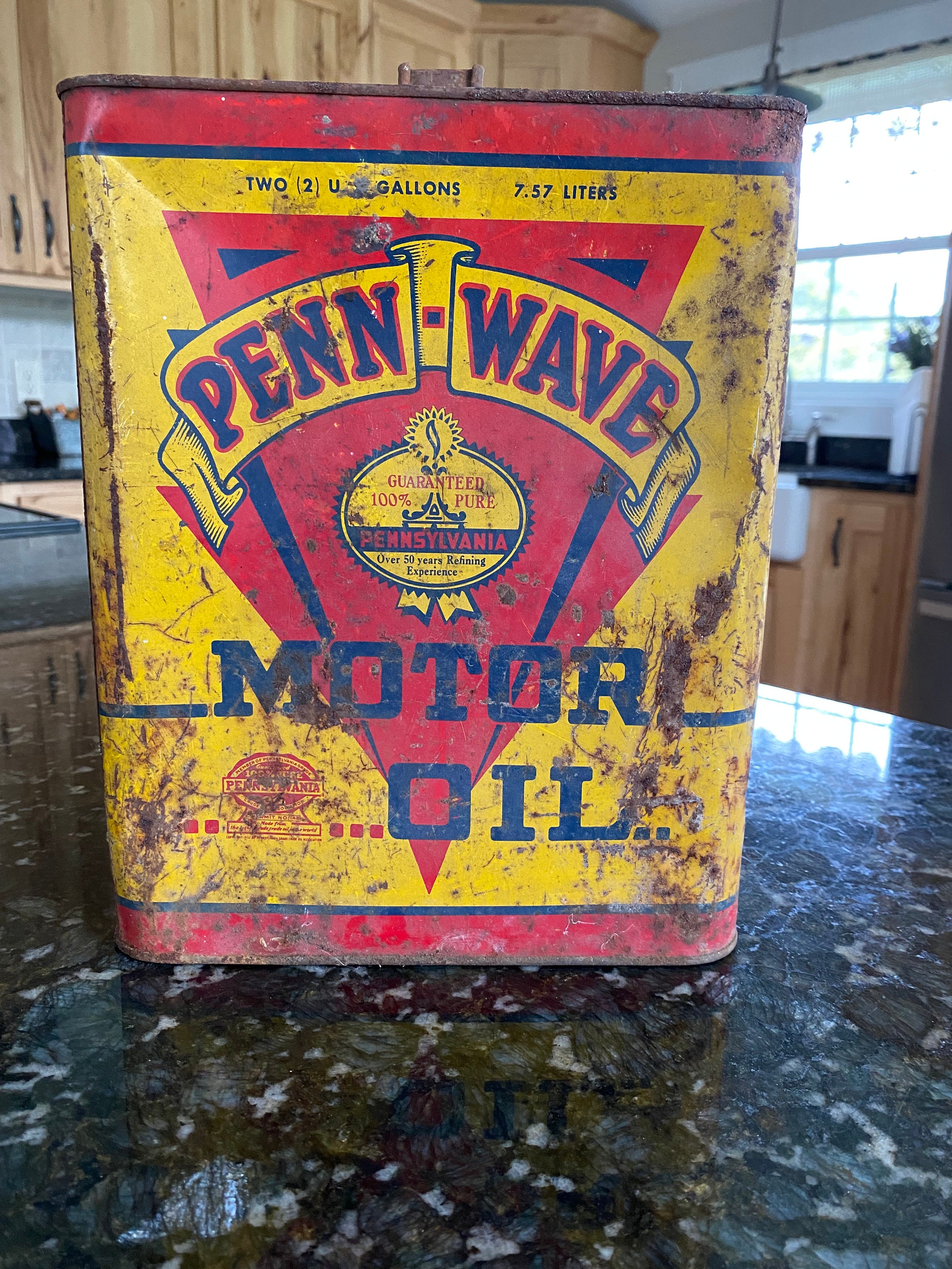Vintage SHELL Oil Can, 2 Gallon Oil Can With Handle, Red and Yellow,  Collectible Advertisements 